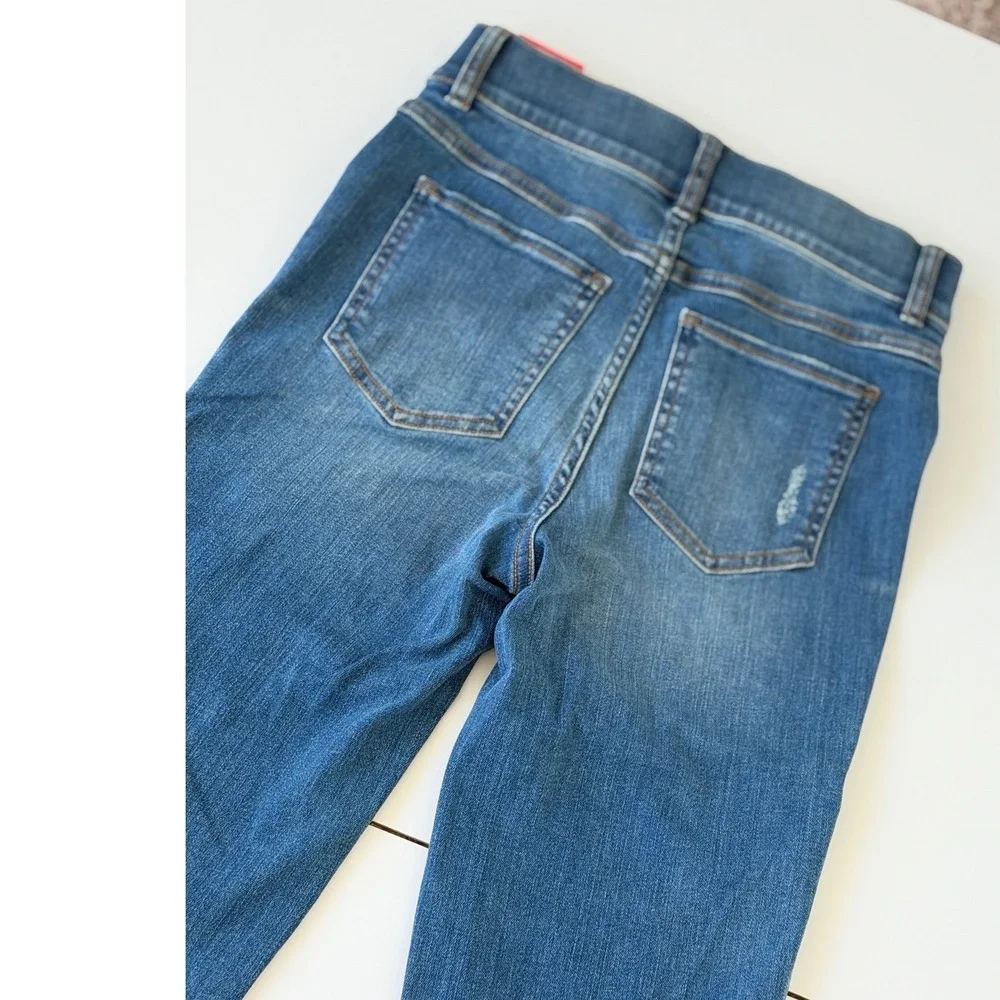 Spanx Ankle‎ Straight Leg Jeans Medium Wash High Rise Pull On Denim Blue Sz Xs